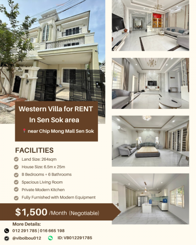 Western Twin-Villa 4 Rooms for RENT in Sen Sok Area_near CHIP MONG Sen Sok Mall