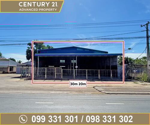 (English Below) 🏠 ឃ្លាំង (Warehouse) សម្រាប់ជួល នៅលើផ្លូវជាតិលេខ6A ជិតផ្សារម៉ាក្រូ