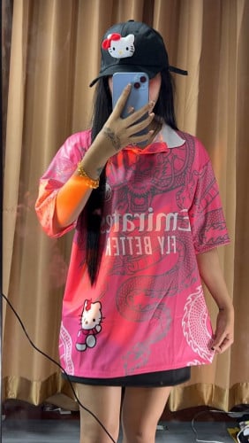 Cute Pink Cartoon Oversized T-Shirt (Street Style)🩷