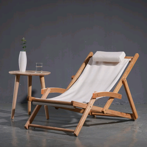 Folding outdoor solid wood lounge chair for balcony, home, leisure, homestay, Nordic canvas chair
