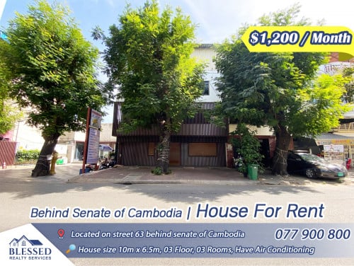 Tonle Bassac Behind Senate of Cambodia 💥 House for Rent 💥