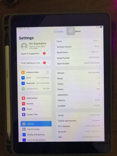 iPad Air 2 Storage 16GB មួយទឹកនៅស្អាត់