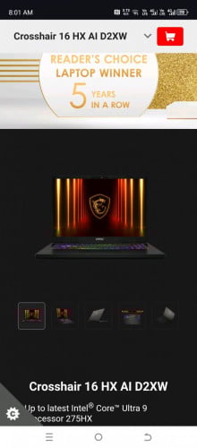 MSI Crosshair 16 HX AI D2XWGKG-033KH ( Ultra 9 275HX / 32GB / SSD 2TB M2 PClE / RTX5070 8GB