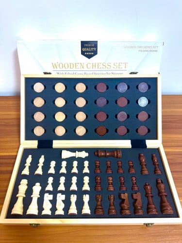 Magnetic wooden chess/checkers - ក្ដារអុក និងឈែកឃើ