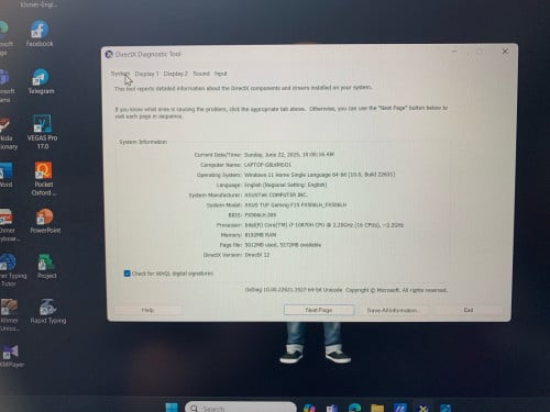 Asus Tus Gaming F15 ស្អាត 430$