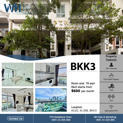 BKK3 | 11th Floor - Furnished 1Bedroom Serviced Apartment for Rent Only $600 per month