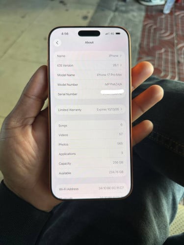 លក់ IPhone 17 pro max ZA នៅស្អាត 98.9% ស្នាមខាងក្រេាយតូចតិច មានប្រអប់ឆា្នំងសាកសុីន