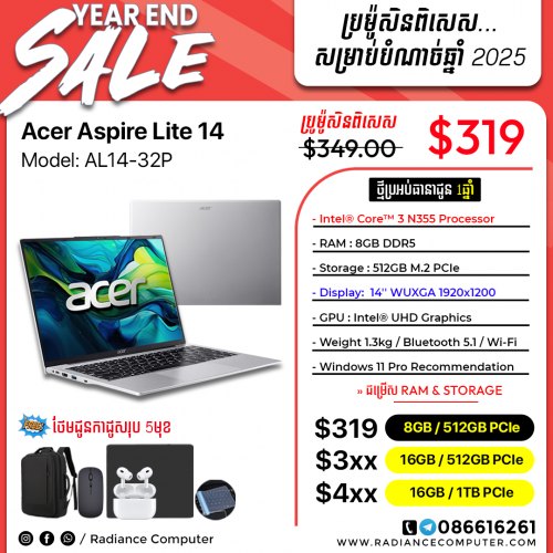 Acer Aspire Lite 14 AL14-32P Core 3 N355 8GB 512GB