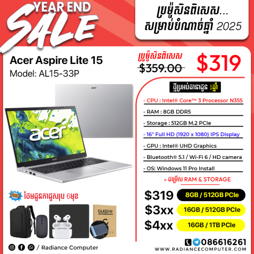 Acer Aspire Lite 15 AL15-33P Core3 N355 8GB 512GB