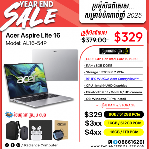 Acer Aspire Lite 16 AL16-54P i3 8GB 512GB