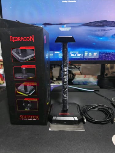 Redragon HA300 Scepter Pro Headset Stand RGB Backlit Gaming Headphone Stand with Supporting Bar