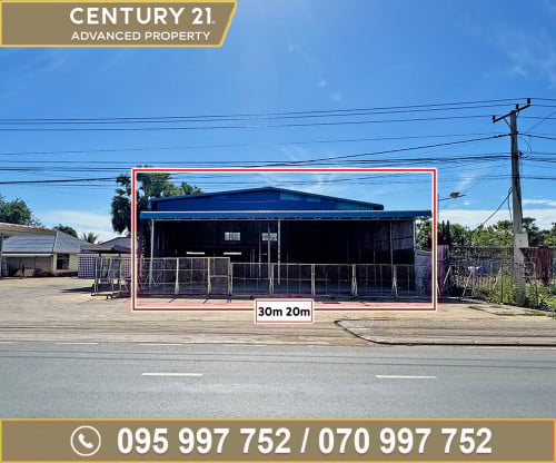 (English Below) 🏠 ឃ្លាំង (Warehouse) សម្រាប់ជួល នៅលើផ្លូវជាតិលេខ6A ជិតផ្សារម៉ាក្រូ