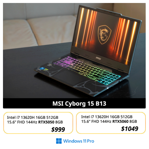 👉 MSI Cyborg 15 B13 2025  (new stock arrival )  $949