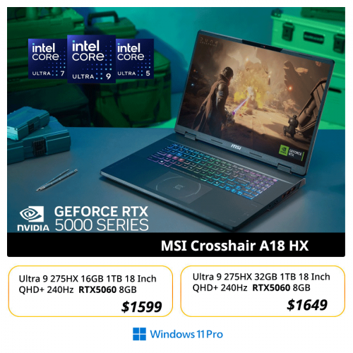 MSI Crosshair 18 HX AI A2XWFKG |  $1749 >> $1599