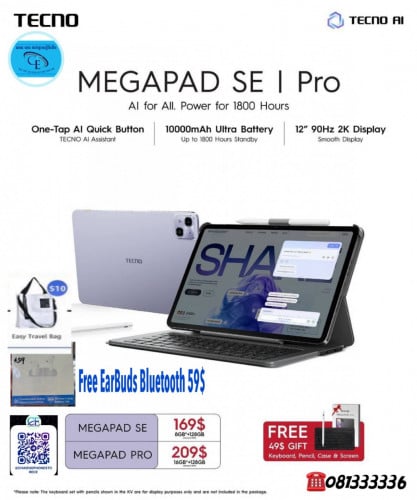Tecno Mage Pad SE Sim+wifi 4G+4G/128GB ថ្មីប្រអប់ធានា13ខែតម្លៃពិសេស