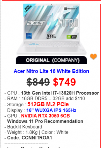 Acer Nitro Lite 16 White Edition