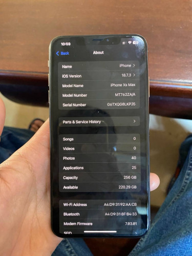 iPhone XS Max 256G ZA Sim2 No Face New battery