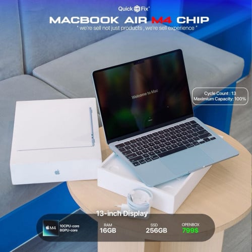 MacBook Air M4 2025 13.6” M4 16GB 256GB 799$ full plastic charger and genuine box 😘