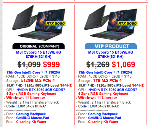 MSI Cyborg 15 B13WEKG $1,099>> $999 (price can talk)