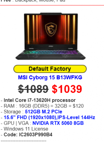 MSI Cyborg 15 B13WFKG
