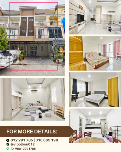 Townhouse 4 Bedrooms for RENT near CHIP MONG Mall Sen Sok