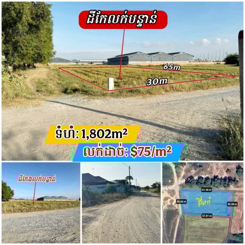 លក់ដីកែងបន្ទាន់ ក្រោយបុរីពិភថ្មីកំបូល