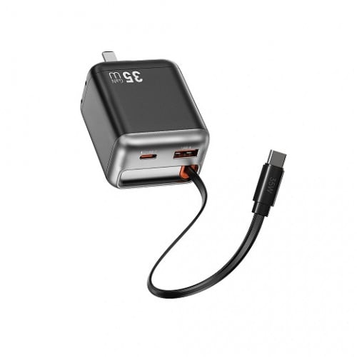 Helix GaN Faster Charger PD35W with Built in Retractable Cable 70cm Wi-G029 CN 𝗪𝗶𝘄𝘂