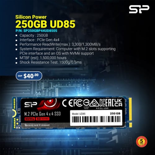 បង្កើនល្បឿនកុំព្យូទ័រនិងជួយពន្លឿនផលិតភាពការងារទ្វេដងជាមួយ👇 Silicon Power UD85 PCIe Gen 4x4 NVMe™