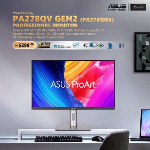 🖥 ASUS ProArt Display PA278QV Gen2 (PA278QGV)ម៉ូនីទ័រអាជីពទំហំ 27 អ៊ីញ