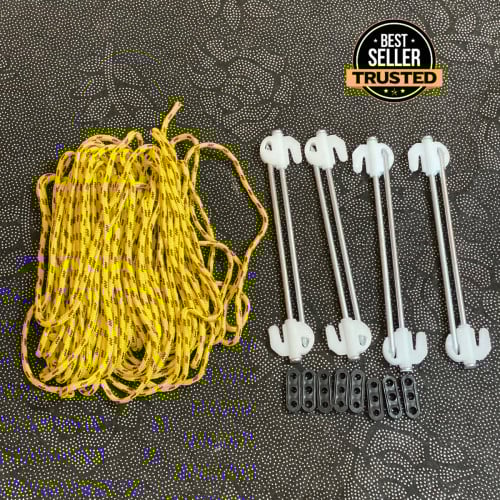 ឈុតដុំខ្សែរចងដំបូលតង់មានពន្លឺ/Glow in the dark tarp pegs, accessories set