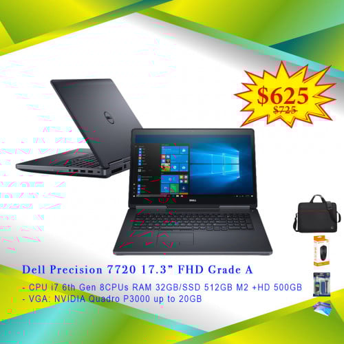 Dell Precision 7720 17.3” - CPU i7 6th 8CPUs RAM 32GB/SSD 512GB M2 +HD 500GB - VGA Quadro P3000