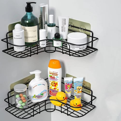 No-Drill Triangular Shelf Bathroom Kitchen Storage Rack Storage Basket Toilet Wall-Mounted Corner