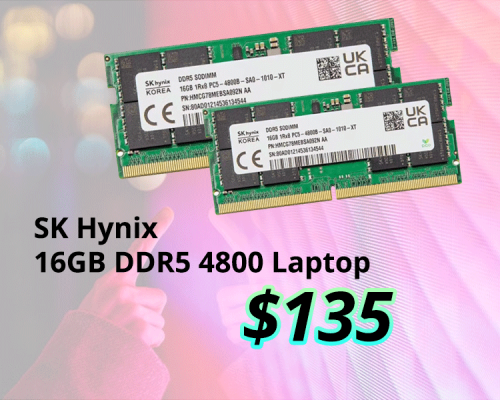 SK Hynix 16GB DDR5 4800MHz,  for laptop , $135