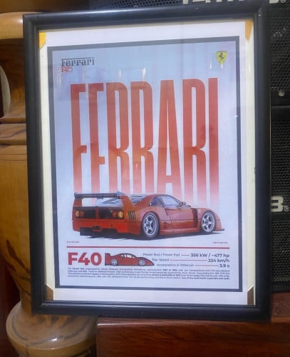 Poster + Frame ទំហំធំខ្នាតA3🖼️ 🏎️🔥Ferrari F40