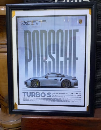 Poster + Frame ទំហំធំខ្នាតA3🖼️ 🏎️🔥Porsche Turbo S
