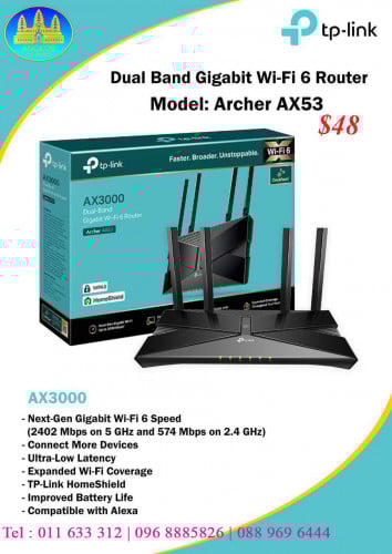 TP-Link Archer AX53 Router AX3000 Dual Band Gigabit Wi-Fi 6 Router $48