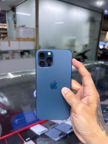 iPhone 12 Pro Max Blue LL/A HD128GB Phone Condition 95% 🔋77% , ម៉ាស៊ីនហ្សីន , Bypass Sim&WiFi