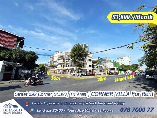 Street 592 Corner St.327, TK Area 💥 Corner Villa for Rent​​ 💥💰​ ​​Price: $3,800/month