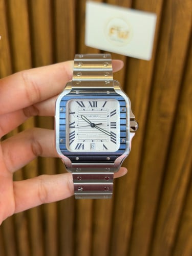 (Original) Cartier Santos L 4072 Blue Ceramic Bezel 40mm 💙