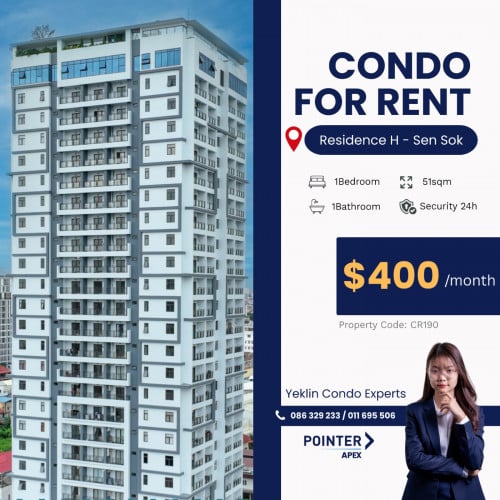 Condo For Rent 1Bedroom - Residence H Sen Sok