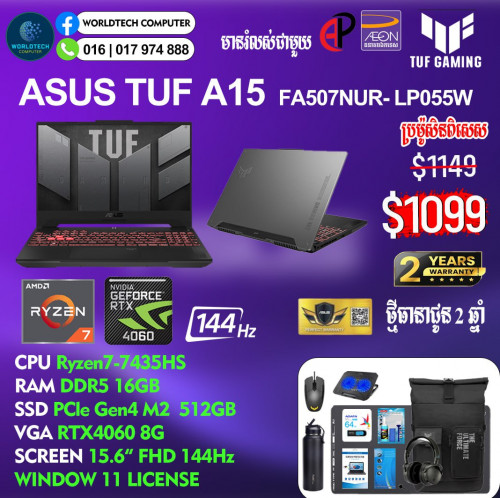 TUF A15 Ryzen7-7435HS 16G |M2 512GB | RTX4060 8G 15.6" New=1099$