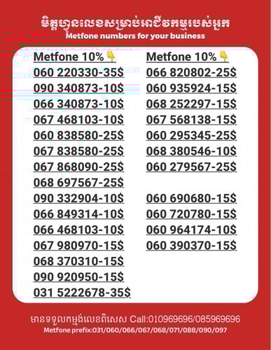 Metfone លេខសម្រាប់អាជីវកម្ម