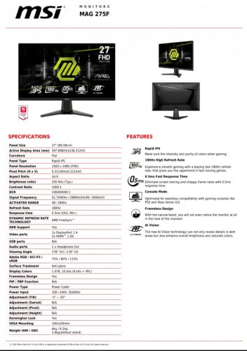 លក់ Monitor MSI MAG 275F