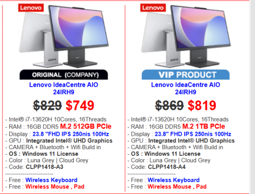 Lenovo IdeaCentre AIO 24IRH9 Price : $829 > $749