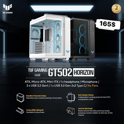Case Destop Gaming Tuf GT502 Horizon  អីវ៉ាន់មាននៅក្នុងស្តុកស្រាប់បងៗអាចធ្វើការកម្ម៉ង់បាន📩