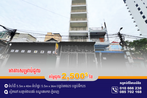 អាគារសម្រាប់ជួល ស្ថិតនៅម្តុំរង្វង់ម៉ូងអាងទឹកអូឡាំពិក