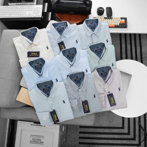 អាវសាច់ក្រណាត់ ឆ្នូត តូចៗ ដៃវែង ប្រេន po loមាន9ពណ៌ដូចរូបលេខ អាវ M l xl xxl (50kg-88kg)✅