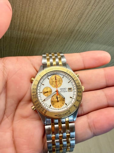 Original Super Rare Vintage SEIKO Olympic Chronograph Two-Tone Countdown Timer Date 1991 - (Con-85%)