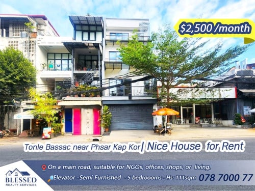 Tonle Bassac near Phsar Kap Kor 💥 Nice House for Rent 💥