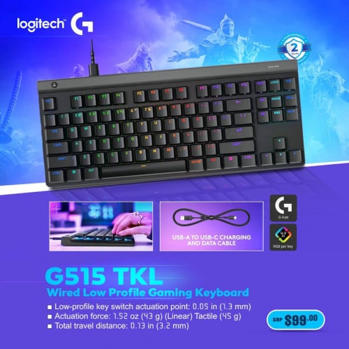 🎮🔥 G515 TKL Wired Low Profile Gaming Keyboard លឿន ស្តើង និងគ្រប់គ្រងហ្គេមបានល្អជាងមុន